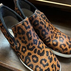 Dr. Scholl's Black Leather Leopard Calf Hair Slip-On Shoes